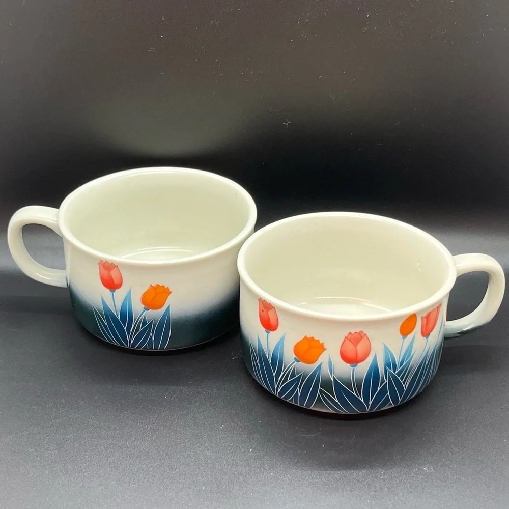 Vintage Otagiri Floral Soup Bowls with Handles